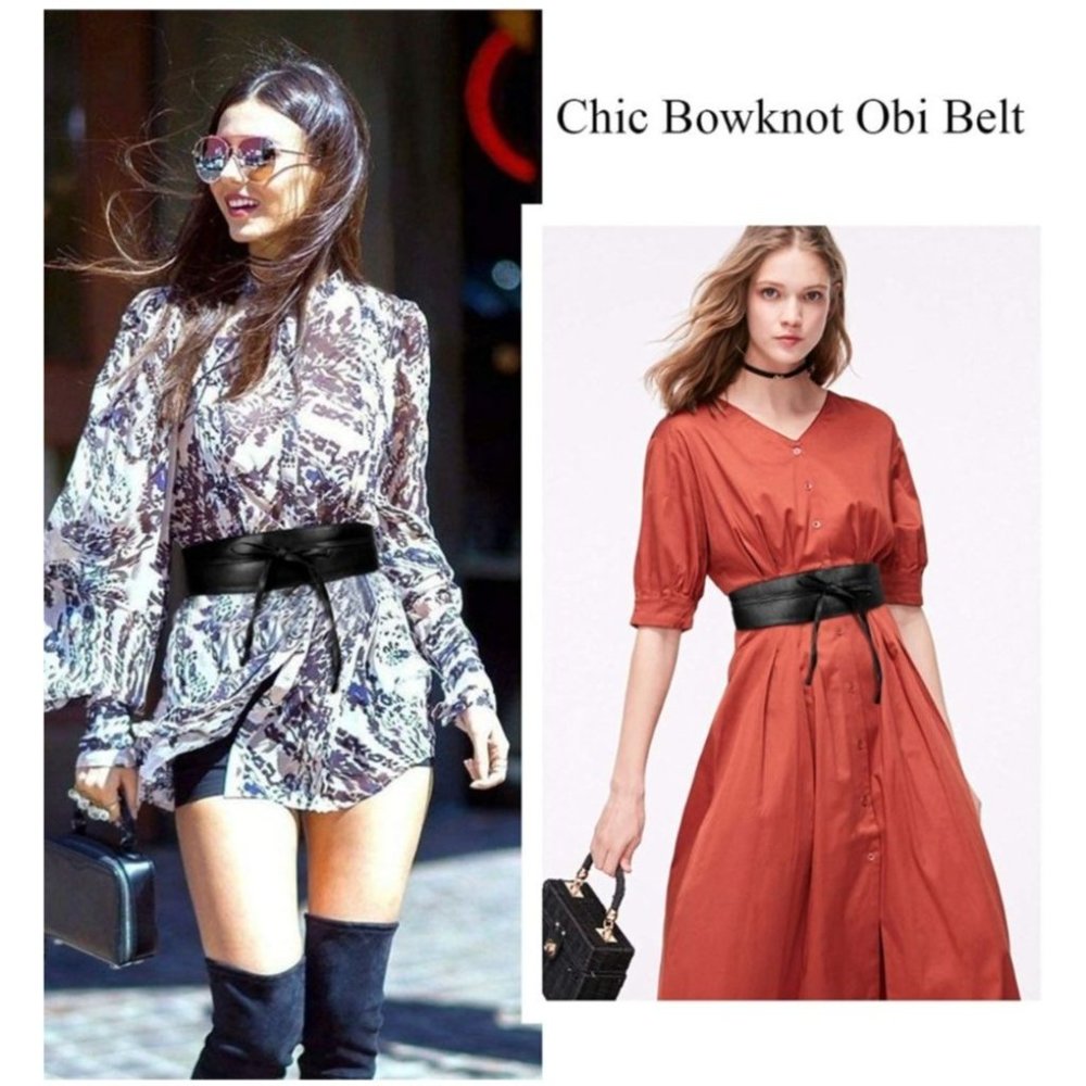 Obi Belt Wide Wrap Around Waist Boho Gypsy Self Tie Cinched Corset Black - Picture 4 of 12
